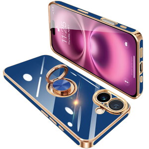 �y���������zONETIAOLONG iPhone16 Plus �p �P�[�X �����O�t�� �A�C�t�H��16Plus �����O �J�o�[ �ϏՌ� TPU 360°��] �X�^���h�@�\ ���b�L���H �ԍڃz���_�[ �X�g���b�v�z�[���t�� 6.7�C���`(�u���[)