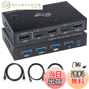 �y���������zES-Tune HDMI KVM�ؑ֊� 2����1�o�� USB2.0��Type-C�[�q�Ή� 4K@60Hz �蓮/�L�������[�g�ؑ� �d���s�v HDMI USB�P�[�u���t�� ���{��戵�������t�� Mac/Windows/Linux�Ή�