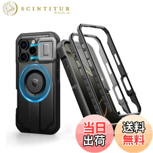 �y���������zDexnor iPhone 16 Pro�p �}�O�l�b�g�P�[�X - �X���C�h���J�����J�o�[&�����\�L�b�N�X�^���h&������ʕی�t�B�����t�� �ϏՌ� �w�r�[�f���[�e�B �P�[�X(�u���b�N)