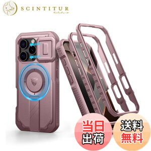 �y���������zDexnor iPhone 16 Pro�p �}�O�l�b�g�P�[�X - �X���C�h���J�����J�o�[&�����\�L�b�N�X�^���h&������ʕی�t�B�����t�� �ϏՌ� �w�r�[�f���[�e�B �P�[�X(�s���N)