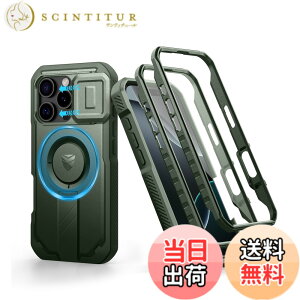 �y���������zDexnor iPhone 16 Pro�p �}�O�l�b�g�P�[�X - �X���C�h���J�����J�o�[&�����\�L�b�N�X�^���h&������ʕی�t�B�����t�� �ϏՌ� �w�r�[�f���[�e�B �P�[�X(�O���[��)