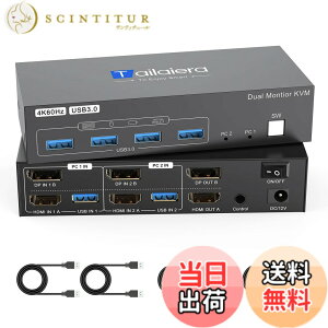 �y���������zHDMI DP KVM�ؑ֊� 4K@60Hz 2���j�^2�R���s���[�^�A2����2�o�̓X�C�b�`�A 4��USB 3.0�|�[�g�̂���2��̃R���s���[�^��2���j�^/�L�[�{�[�h/�}�E�X/�v�����^�����L HDMI+DP �P�[�u��4�{�AU