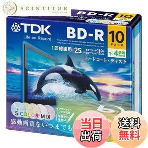 �y���������zTDK �^��p�u���[���C�f�B�X�N BD-R 25GB 1-4�{�� 5�F�J���[�~�b�N�X ���C�h�v�����^�u���Ή� 10�� 5mm�X�����P�[�X BRV25PWMB10A