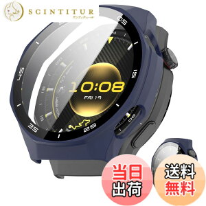 �y���������zJIAYJP for HUAWEI WATCH GT 6 Pro 46mm �p �P�[�X �K���X�t�C���� ��̌^�P�[�X PC+�K���X�f�� �w��h�~ �ϏՌ� �����ȒP �����ߗ� �S�ʕی� �����^ HUAWEI WATCH GT 6 Pro 46mm �J�o�[(��) �F�F�u��