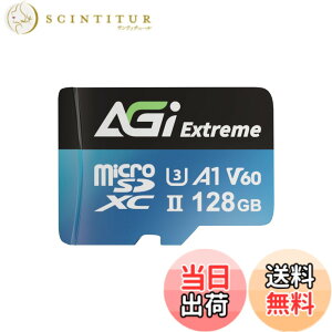 �y���������zAGI V60 Extreme microSD�J�[�h 128GB UHS-II U3 �ő�]�����x 300MB/s Full HD 8K UHD microSDXC TF238 �F�F�u���b�N�A�T�C�Y�F128GB