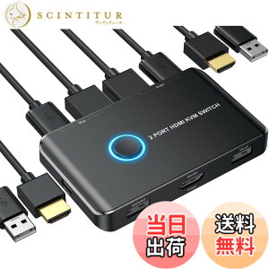 �y���������z4K KVM�X�C�b�` HDMI KVM �ؑ֊� 2�� �R���s���[�^�[�p USB HDMI�X�C�b�` �L�[�{�[�h/�}�E�X/�v�����^�[��1���HD���j�^�[�����L 4K@60Hz���T�|�[�g ���{��������t�� �F�F�u���b�N�B�A