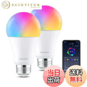 �y���������z�yCompatible with Alexa�F��zSwitchBot LED�d�� �X�}�[�g���C�g Alexa �X�}�[�g�z�[��-�X�}�[�g�d�� E26 �X�C�b�`�{�b�g�������F �L�z�� 800lm 60W�`���� �d���F�E�����F�Ή� RGBCW�}���`�J��