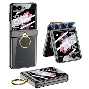 �y���������zGalaxy Z Flip5 �N���A �P�[�X �q���W�ی� Samsung �M�����N�V�[Z �t���b�v5 �p �J�o�[ �����O�t�� �X�^���h�@�\ Uovon �X�}�z�P�[�X �w�ʂɕی�t�B�����t�� �X�g���b�v���t�� ���b�L 
