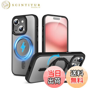 �y���������zMagSafe�Ή��P�[�X 360°���R��]�X�^���h �ϏՌ��� �����O�t�� ���G��ǂ� �S�ʕی� �h�o �F�F�u���b�N�A�T�C�Y�FiPhone 15Plus �p