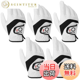 【送料無料】FINGER TEN ゴルフグローブ メンズ 5枚セット 天然羊革x合成皮革 全天候滑り止めグリップ 色：ホワイト（右手用5枚）、サイズ：27