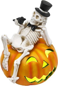ハロウィン置物ライト ハロウィン スケルトンとカボチャの装飾 屋内と屋外のパーティー装飾用 LED ライト ハロウィン ライト 屋内 LED カボチャ 電池式 屋外