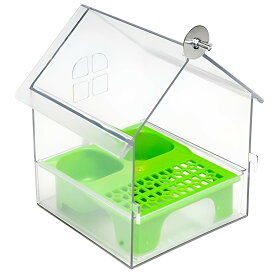 ハンギングバードフィーダー、プルアウト式オウムフィーダー、2段階ドコンパートメントと透明バスエ、複数鳥対応の快適空間、簡単補充・清掃、頑丈ABS素材、ベランダ用