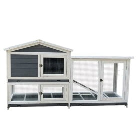 屋外ウサギケージ木製鶏小屋 フラット換気ドアと取り外し可能なトレイ付きの小動物ペットハウス家禽用飼育ケージ 組み立て簡単 (グリーン)