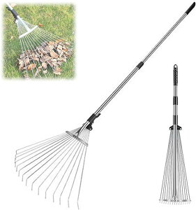 5爪 ガーデンレーキ 熊手 レーキ 伸縮式 落ち葉レーキ 延長ポール付き 長さ調節可能 ガーデニング 伸縮熊手 落葉掃き 園芸/草刈り/芝生/庭掃除 雑草 草集め 清掃草刈り軽量 農業用 庭園用 航