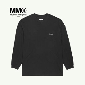 エムエム6 メゾンマルジェラ 長袖Tシャツ MM6 Maison Margiela クルーネック ロンT ロングスリーブ ジャージー素材 レディース BLACK ブラック【マルタンマルジェラジャパン正規取扱店】【2024春夏】