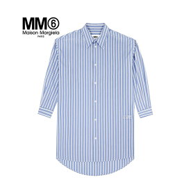 エムエム6 メゾンマルジェラ MM6 レディース シャツドレス Maison Margiela ストライプシャツ ロングシャツ S52CT0773 BLUE/WHITE【マルタンマルジェラジャパン正規取扱店】【2023秋冬】