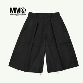 エムエム6 メゾンマルジェラ ワイドレッグパンツ MM6 Maison Margiela ショートパンツ フロントプリーツ ナイロン レディース BLACK ブラック【マルタンマルジェラジャパン正規取扱店】【2024春夏】