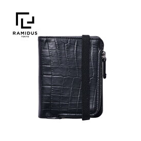 【予約商品】【ラミダス正規取扱店】 二つ折り財布 RAMIDUS WALLET ウォレット ラバーバンド コイン収納 紙幣収納 カード収納 イタリアンレザー クロコ型押し BLACK ブラック【2024春夏】