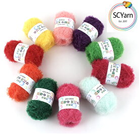 【送料無料】韓国産 たわし糸10色セット 1玉当たり 計400g（約40g×10玉）、ポリエステル 100% 毛糸 手編み かぎ針編み たわしに最適