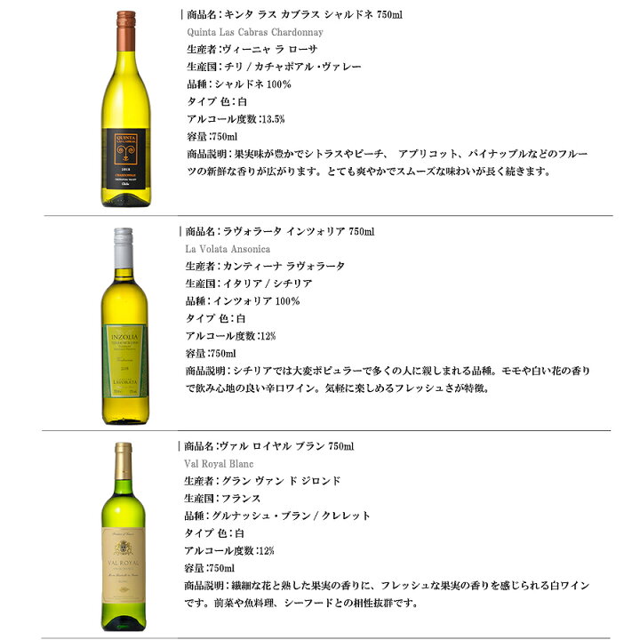 楽天市場 ワイン セット デイリーワイン 白 6本セット 送料無料 本州のみ あす楽対応 フランス イタリア チリ スペイン アメリカ ワイン セット Wine Set 飲み比べ お買い得 ギフト プレゼント 酒 サケ 敬老の日 リカータイム 楽天市場店