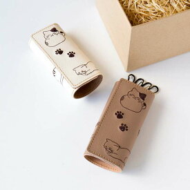 キーケース 【 刺繍 猫 ステッチ 】 鍵 鍵入れ キーホルダー スマートキー 車 4連 本革 レザー ベージュ アイボリー ねこ 猫の日 ハチワレ メンズ レディース シンプル プチギフト 誕生日 MMLM 猫刺繍 4連キーケース PUレザー イタリアンレザー 鍵を包む ガチャガチャ防止