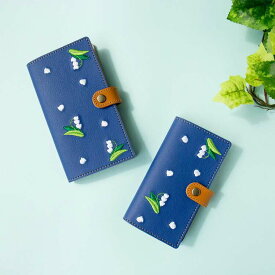 スマホケース 手帳型 全機種対応 【 刺繍 すずらん 】 ブルー レザー 本革 イタリアンレザー シンプル 携帯ケース カバー iphone SE 第二世代 iPhone13 mini iPhone13 Pro AQUOS R5G sense 5G Galaxy Xperia 10 III oppo a73 楽天ハンド ケース メール便送料無料