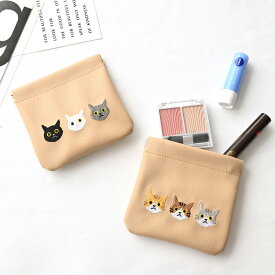 ばね口 マルチポーチ 【 3匹の猫 】 ワッペン 刺繍 小物入れ ポーチ バネポーチ アクセサリーポーチ 猫 にゃんこ CAT 茶白 ハチワレ 黒猫
