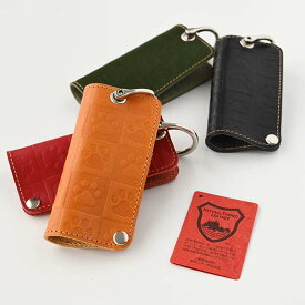 【楽天1位】 栃木レザー 本革 コンパクト キーケース 【 足あとチェック柄 】 レザー 革 牛革 スマートキー 鍵 キーホルダー かわいい ネコ ねこ 猫 TKM 栃木レザー 本革 牛革 天然皮革 Sジーンズ コンパクトキーケース 猫柄 猫モチーフ 足あとチェック柄 スナップボタン式
