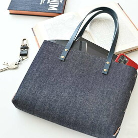 トートバッグ 【 A4 デニムトートバッグ 】 本革仕込み 岡山デニム デニム 革 レザー イタリアンレザー カシメ 通勤 プレゼント 卒業祝い バレンタイン TKM