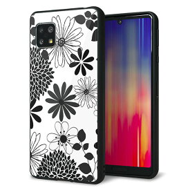 SoftBank AQUOS sense5G A004SH ケース カバー 背面 ガラス TPU デザイン ガラプリ 【SC912 花柄モノトーン 01】 印刷 光沢 メール便送料無料