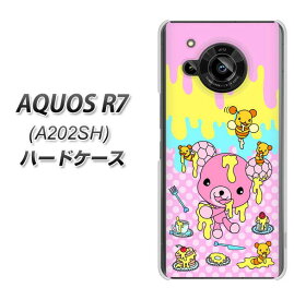 SoftBank AQUOS R7 A202SH ハードケース カバー 【AG822 ハニベア(水玉ピンク) UV印刷 素材クリア】