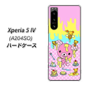 SoftBank Xperia 5 IV A204SO ハードケース カバー 【AG822 ハニベア(水玉ピンク) UV印刷 素材クリア】