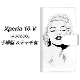 SoftBank Xperia 10 V A302SO 手帳型 スマホケース カバー 【ステッチタイプ】【YJ213 マリリンモンロー 白黒 おしゃれ UV印刷】