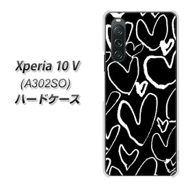 SoftBank Xperia 10 V A302SO ハードケース カバー 【1124 ハート BK＆WH UV印刷 素材クリア】