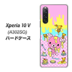 SoftBank Xperia 10 V A302SO ハードケース カバー 【AG822 ハニベア(水玉ピンク) UV印刷 素材クリア】