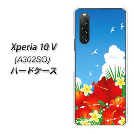 SoftBank Xperia 10 V A302SO ハードケース / カバー【VA821 ハイビスカスと青空 素材クリア】 UV印刷 ★高解像度版(エクスペリア10 V A302SO/A302SO/スマホケース)