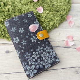 全機種対応 スマホケース 手帳型 【Seasons Design 桜 -本革仕込み-】 岡山 デニム 桜 本革 レザー 携帯ケース カバー iphone SE 第二世代 iPhone13 mini iPhone13 Pro AQUOS R5G sense Galaxy S10 Xperia oppo a73 楽天ハンド ケース aquos sense5g メール便送料無料