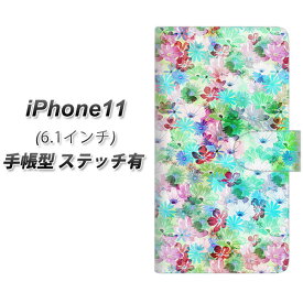 Apple iPhone11 手帳型 スマホケース カバー 【ステッチタイプ】【SC872 リバティプリント プレスドフラワー グリーン】
