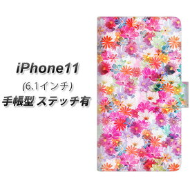 Apple iPhone11 手帳型 スマホケース カバー 【ステッチタイプ】【SC874 リバティプリント プレスドフラワー ピンク】