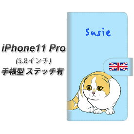 Apple iPhone11 Pro 手帳型 スマホケース カバー 【ステッチタイプ】【YE817 スコティッシュフォールド02】