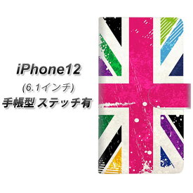 iPhone12 手帳型 スマホケース カバー 【ステッチタイプ】【SC806 ユニオンジャック ピンクビンテージ UV印刷】