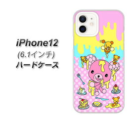 iPhone12 ハードケース カバー 【AG822 ハニベア(水玉ピンク) UV印刷 素材クリア】