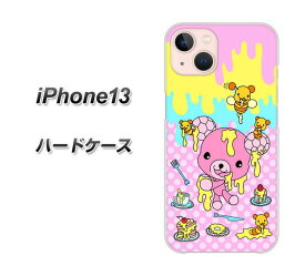 iPhone13 ハードケース カバー 【AG822 ハニベア(水玉ピンク) UV印刷 素材クリア】