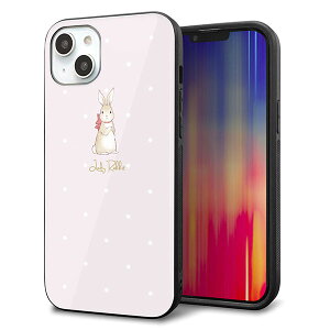 iPhone14 Plus ケース カバー 背面 ガラス TPU デザイン ガラプリ 【SC966 Lady Rabbit ベージュピンクhp】 印刷 光沢 MMLM