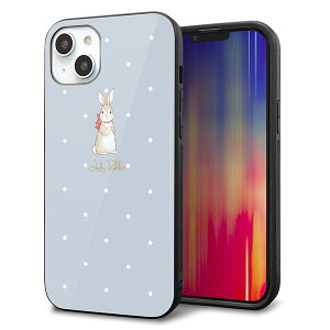 iPhone14 Plus ケース カバー 背面 ガラス TPU デザイン ガラプリ 【SC967 Lady Rabbit ブルーグレイ ガラプリhp】 印刷 光沢 MMLM