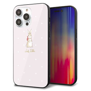 iPhone14 Pro Max ケース カバー 背面 ガラス TPU デザイン ガラプリ 【SC966 Lady Rabbit ベージュピンクhp】 印刷 光沢 MMLM