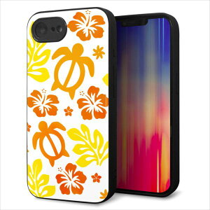 iPhone16e ケース カバー 背面 ガラス TPU デザイン ガラプリ 【SC877 ハワイアンアロハホヌ イエロー】 印刷 光沢 MMLM