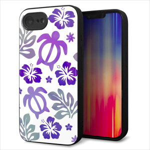 iPhone16e ケース カバー 背面 ガラス TPU デザイン ガラプリ 【SC878 ハワイアンアロハホヌ パープル】 印刷 光沢 MMLM