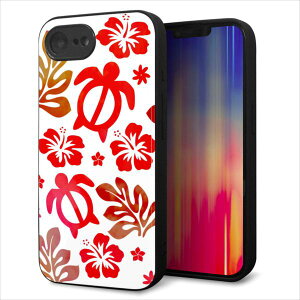 iPhone16e ケース カバー 背面 ガラス TPU デザイン ガラプリ 【SC881 ハワイアンアロハホヌ レッド】 印刷 光沢 MMLM
