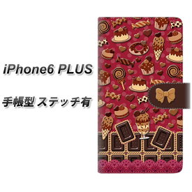iPhone6 Plus 手帳型スマホケース 【ステッチタイプ】【AG857 チョコクッキー＆スイーツ ワインレッド】(アイフォン6 プラス/iPhone6Plus/5.5インチ/手帳式)